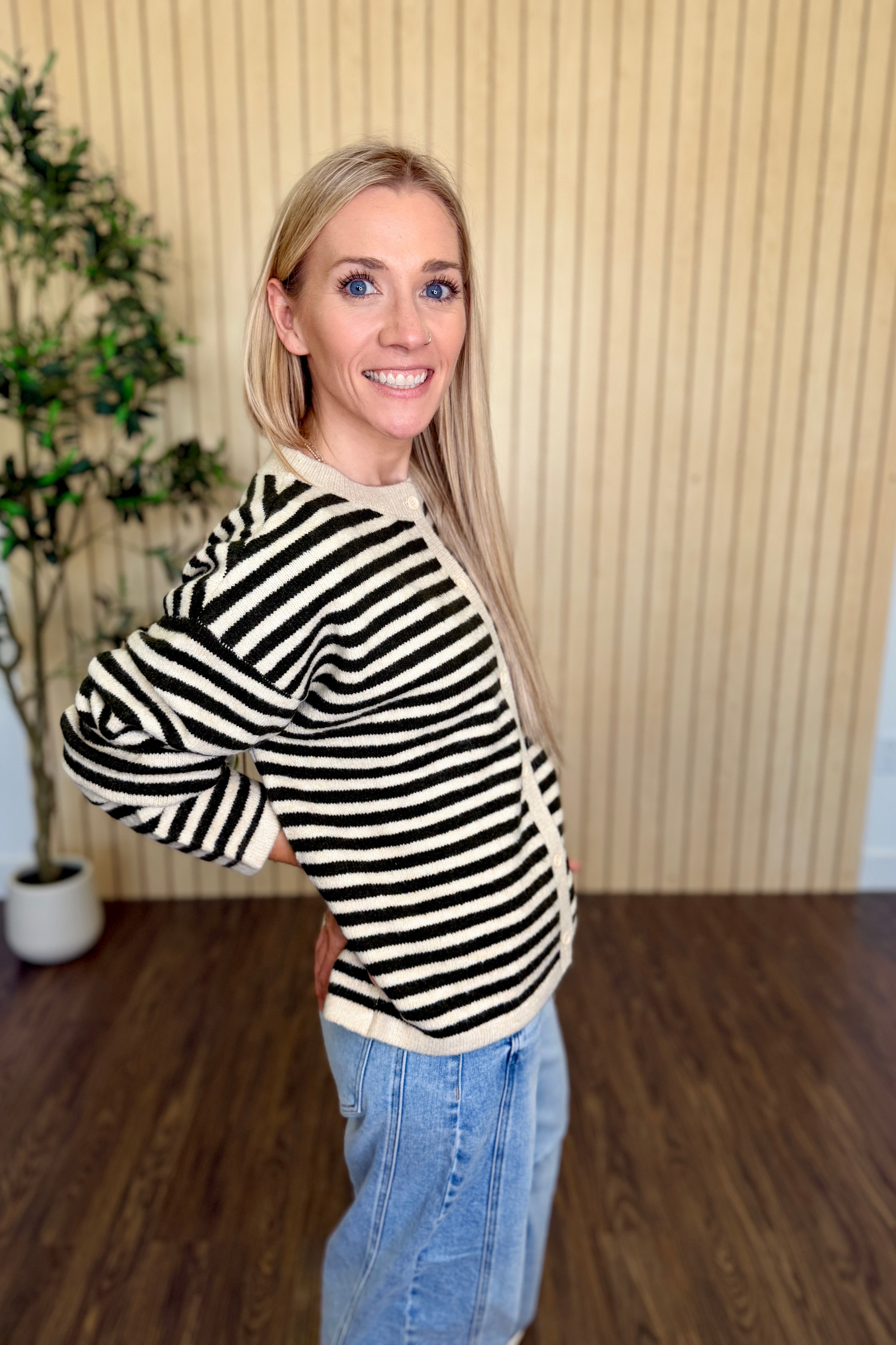 Pine Stripe Button Down Cardigan