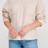 Jane Sift Linen Blend Striped Button-Up