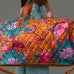 Wildflower Woven Duffel in burnt orange floral