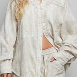 Stripe Woven Oversized Raglan Button Shirt