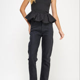 Renee Ribbed Knit Poplin Bubble Hem Top