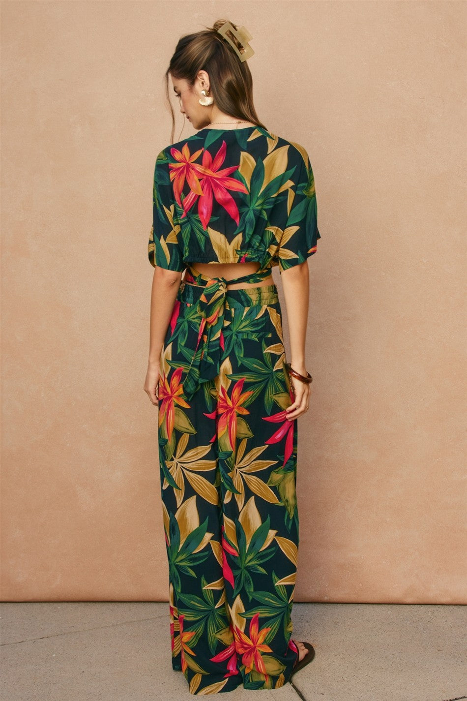 Rowan Printed Wide Leg Pants in Midnight Paradise, back