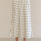 Vivienne Polka Dot Satin Midi Skirt
