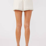 Embroidered Smocked Waist Drawstring Shorts Cream/Coral