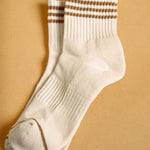 Sport Stripe Ankle Socks in Cream/Brown