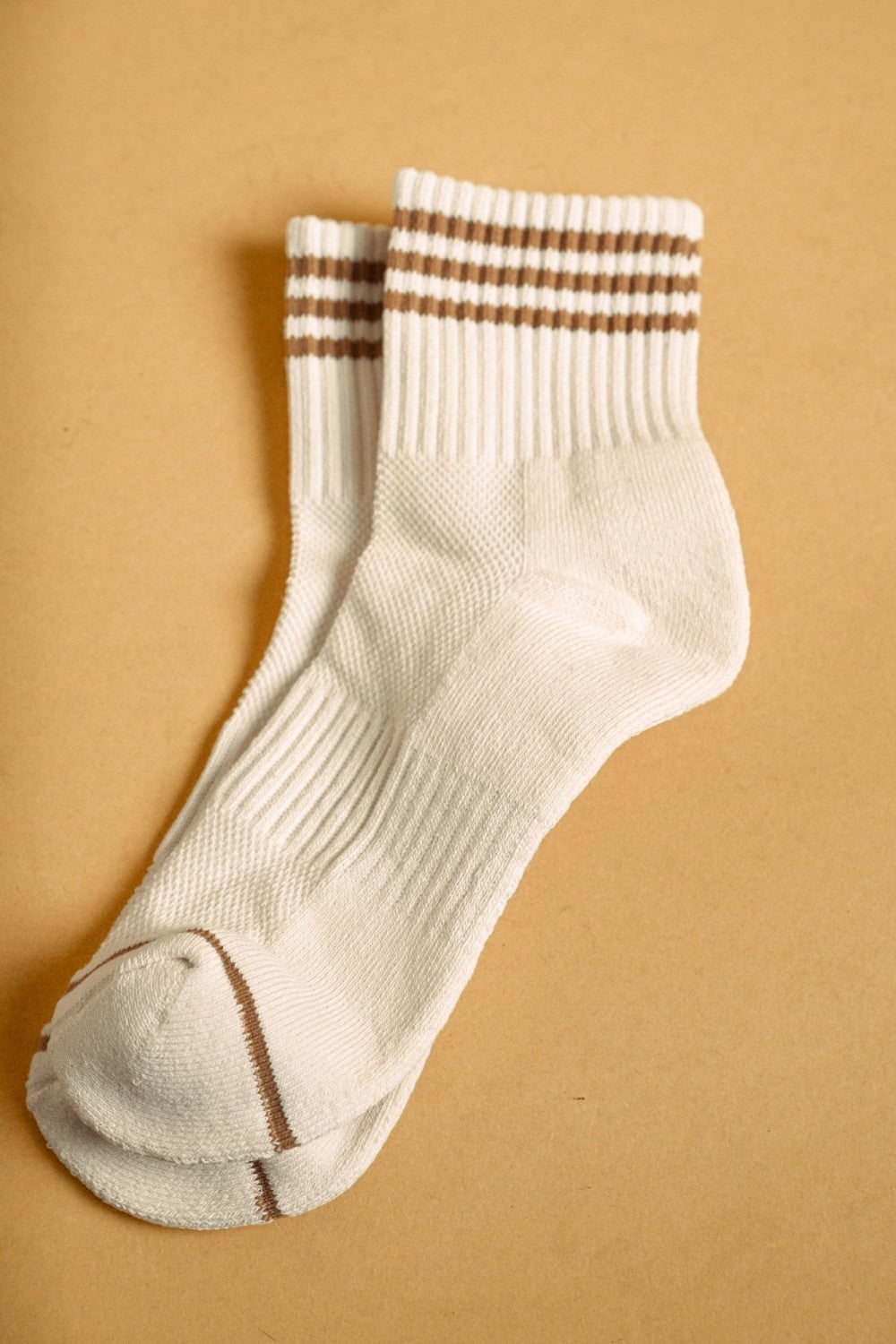 Sport Stripe Ankle Socks in Cream/Brown