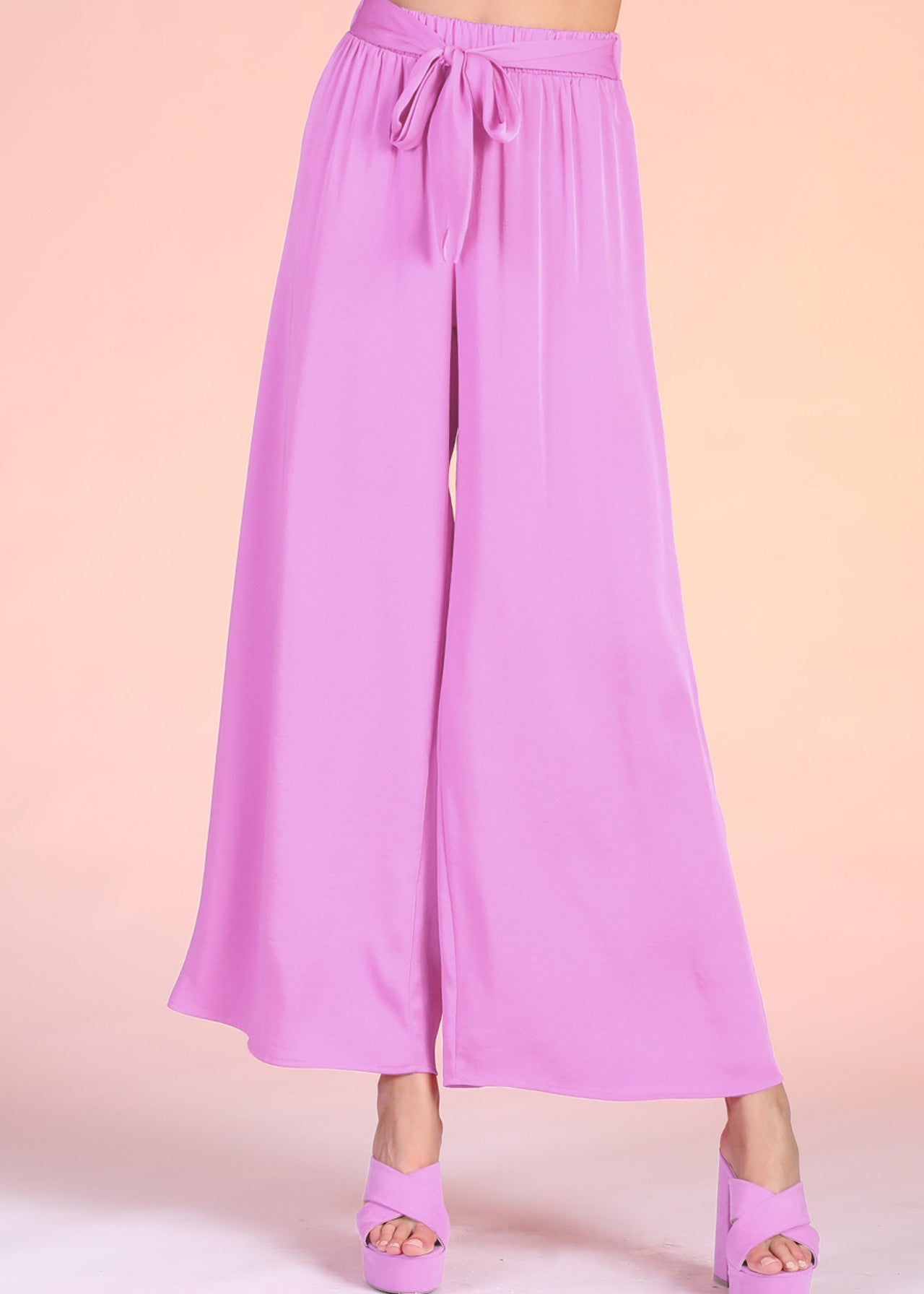 Tyche - Womens - Bottoms - Pants - Back In Time Poly Silk Tie Waist Pants - MTT Collective