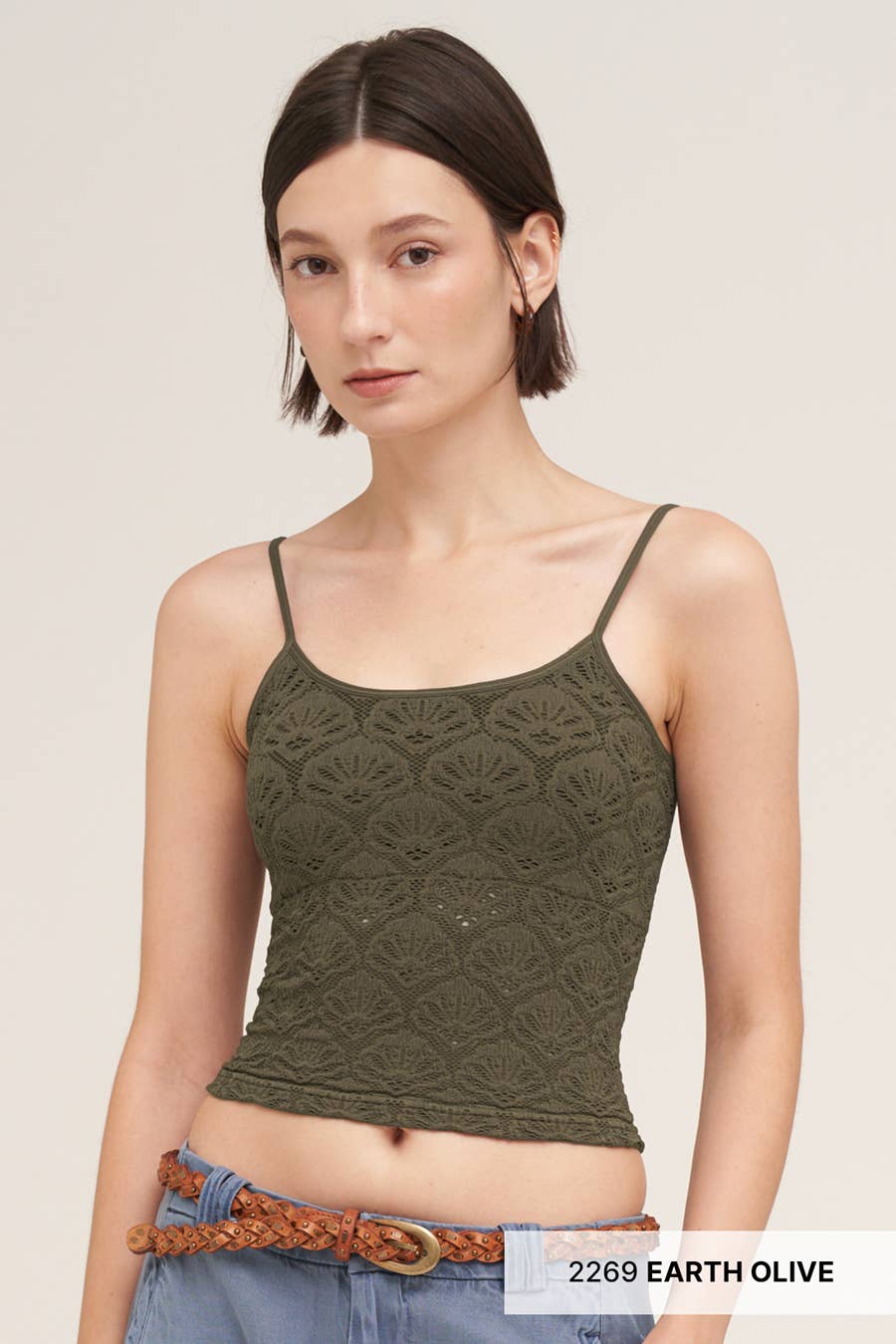 Lana Floral Textured Lace Cami in Earth Olive