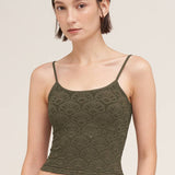 Lana Floral Textured Lace Cami in Earth Olive