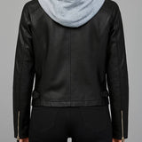 Robin Hooded Faux Leather Moto Jacket