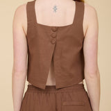 Square Neck Button Linen Tank