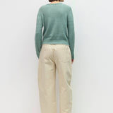 Knit cardigan with contrast trim, back view