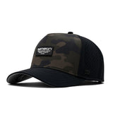 Melin Odysea Brick Hydro snapback in Olive Camo, front view