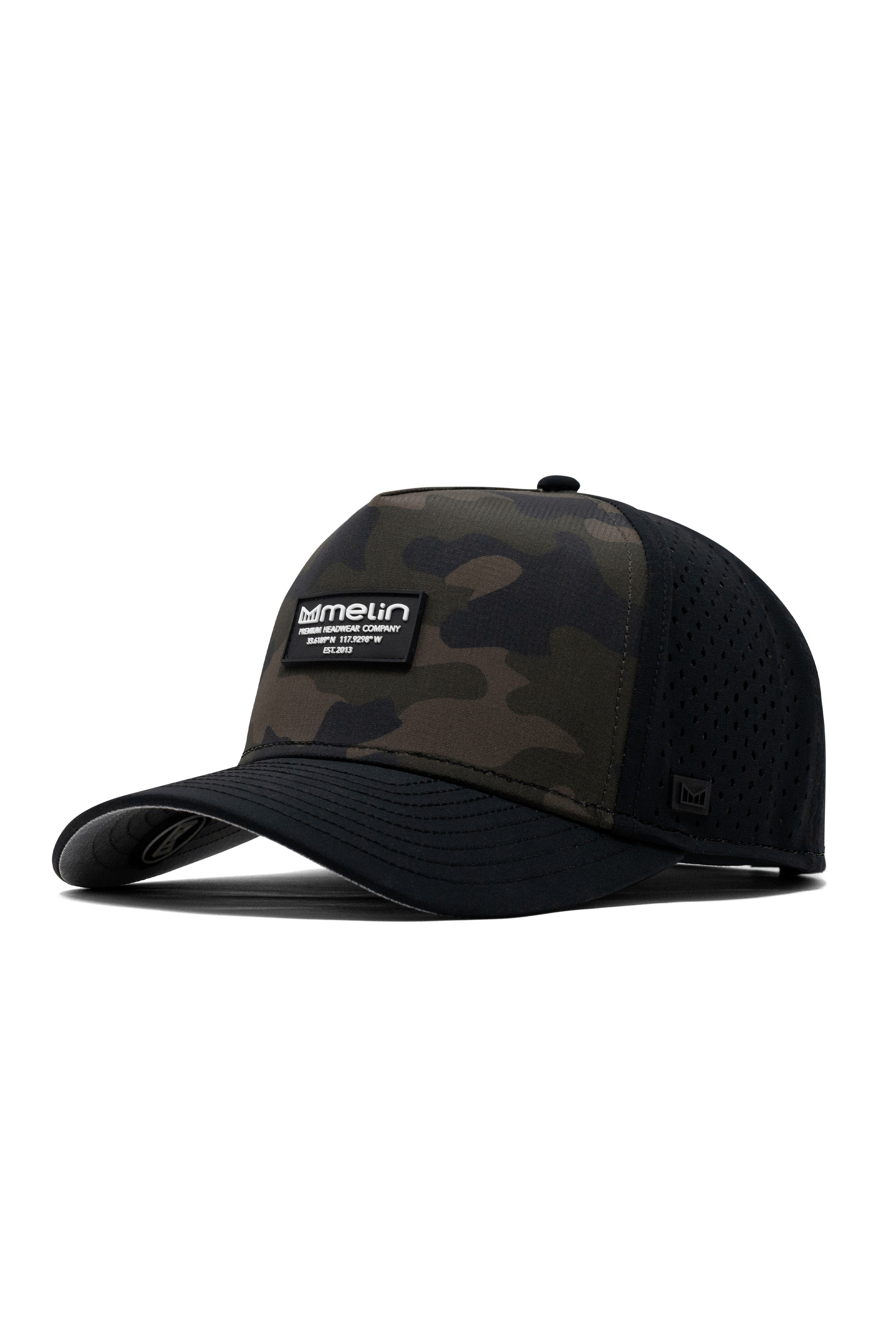 Melin Odysea Brick Hydro snapback in Olive Camo, front view
