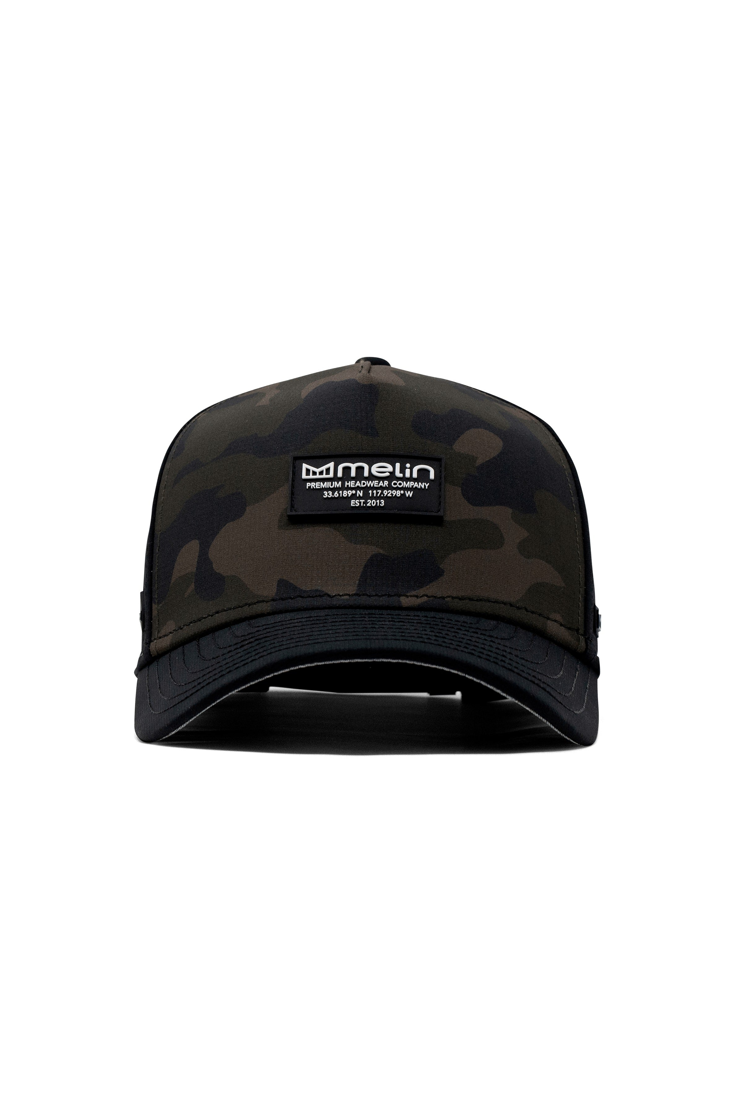 Melin Odysea Brick Hydro snapback in Olive Camo, side view