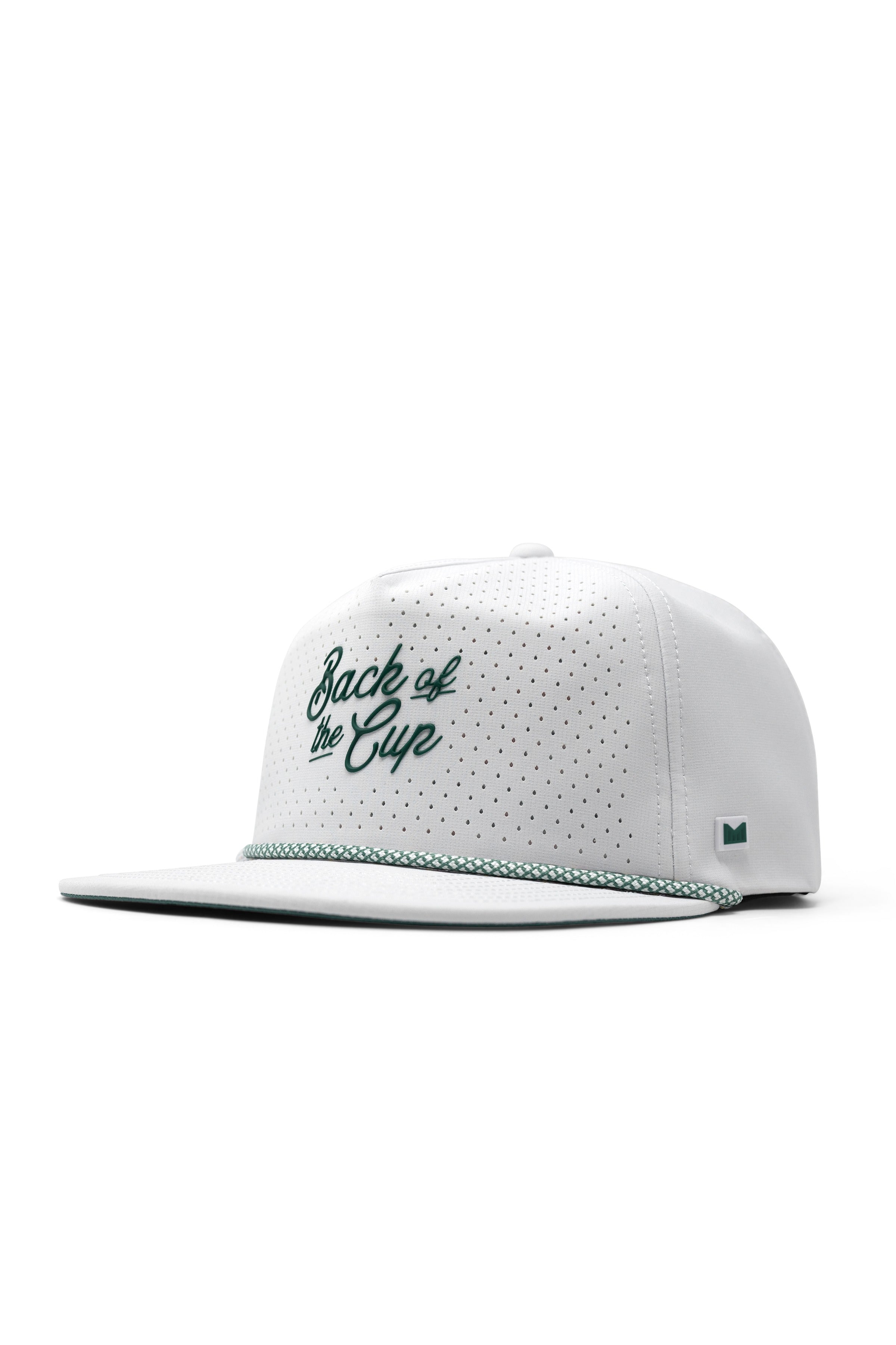 melin Hydro Coronado Links snapback hat in White / Green - front angled view