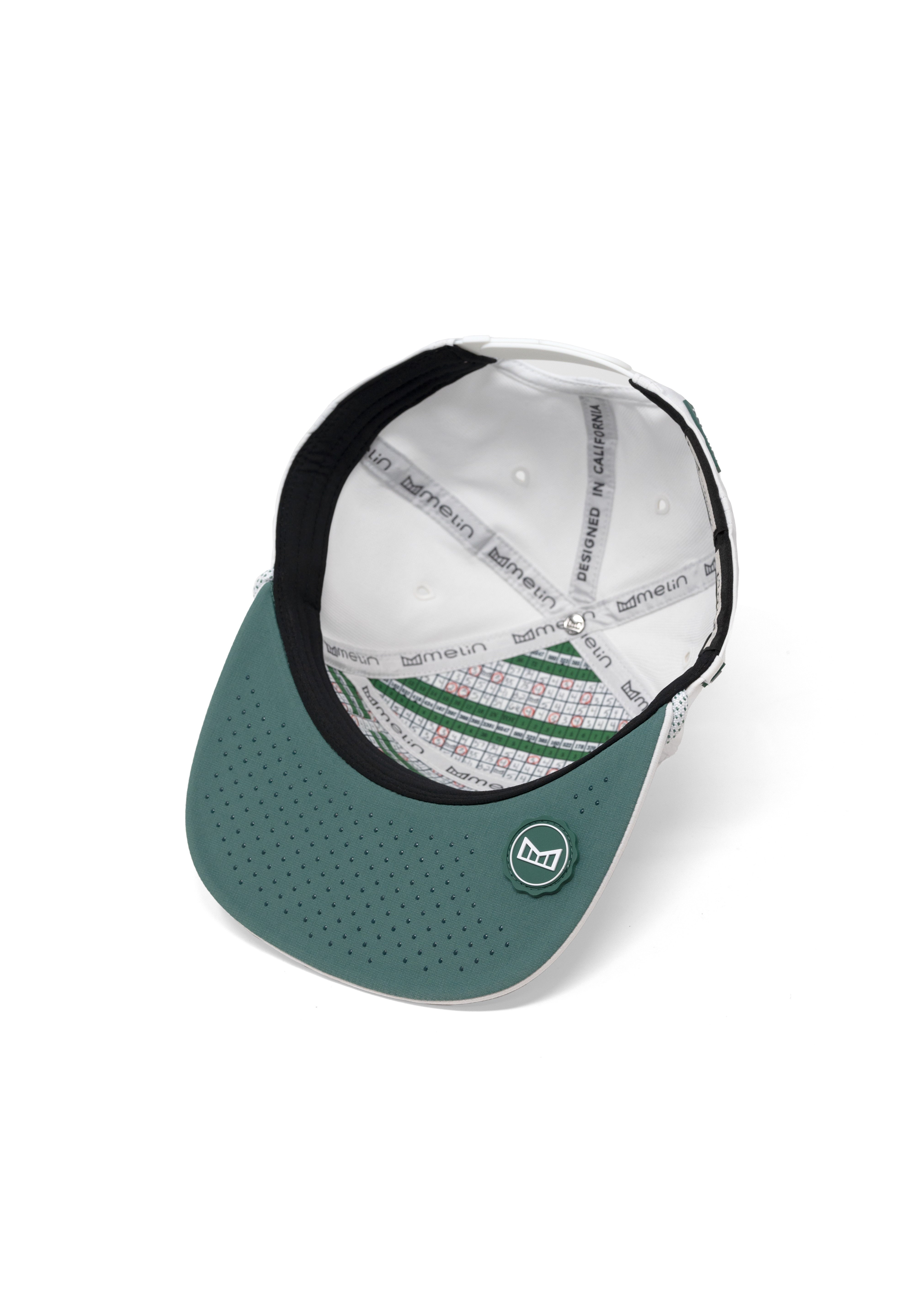 melin Hydro Coronado Links snapback hat in White / Green - detail view