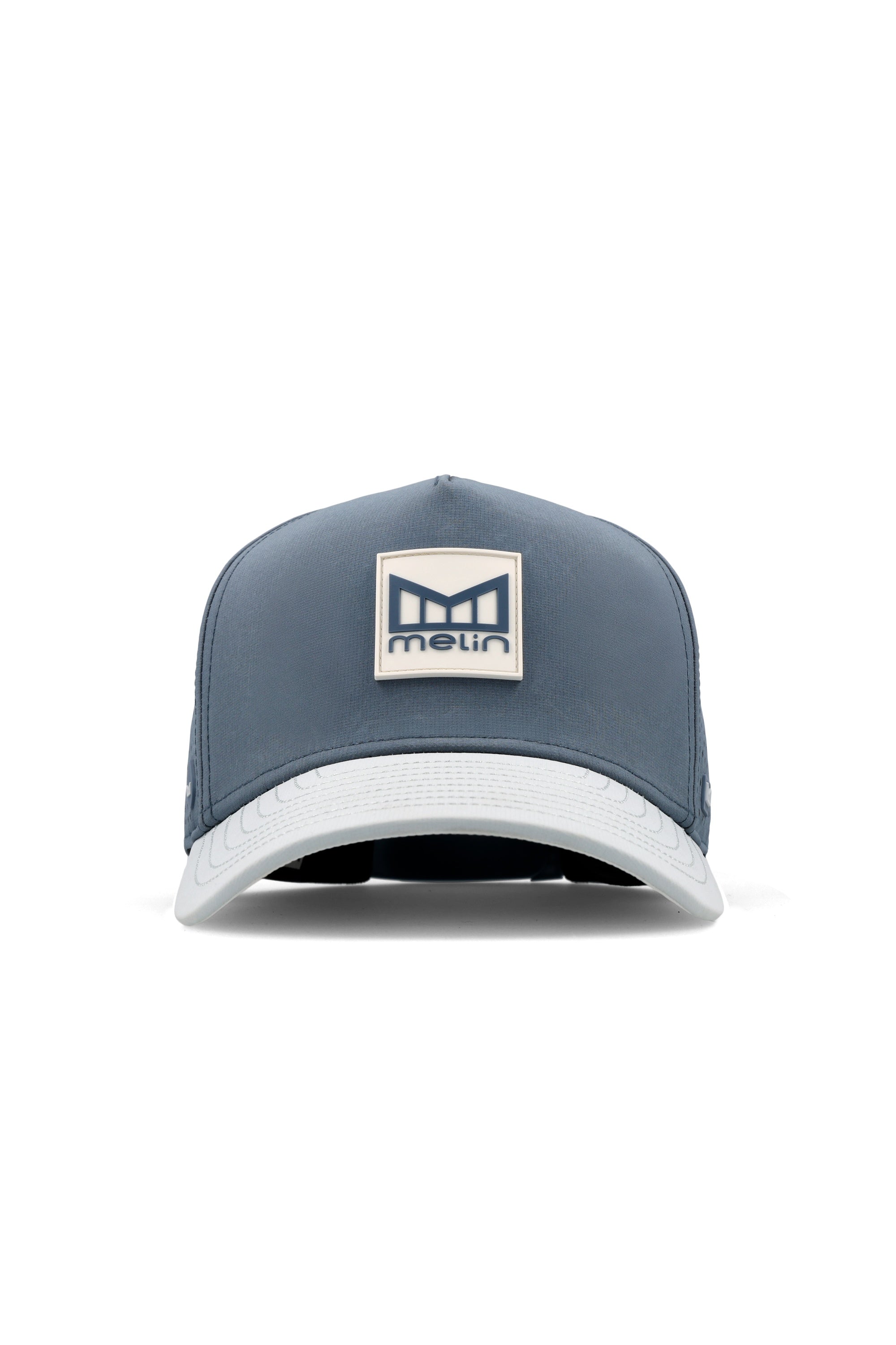 The frontal view of the melin Split Fit Odysea Stacked Hydro hat in clear lake