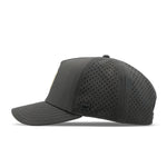 The side view of the melin Split Fit Odysea Stacked Hydro hat in faded black