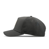 The side view of the melin Split Fit Odysea Stacked Hydro hat in faded black