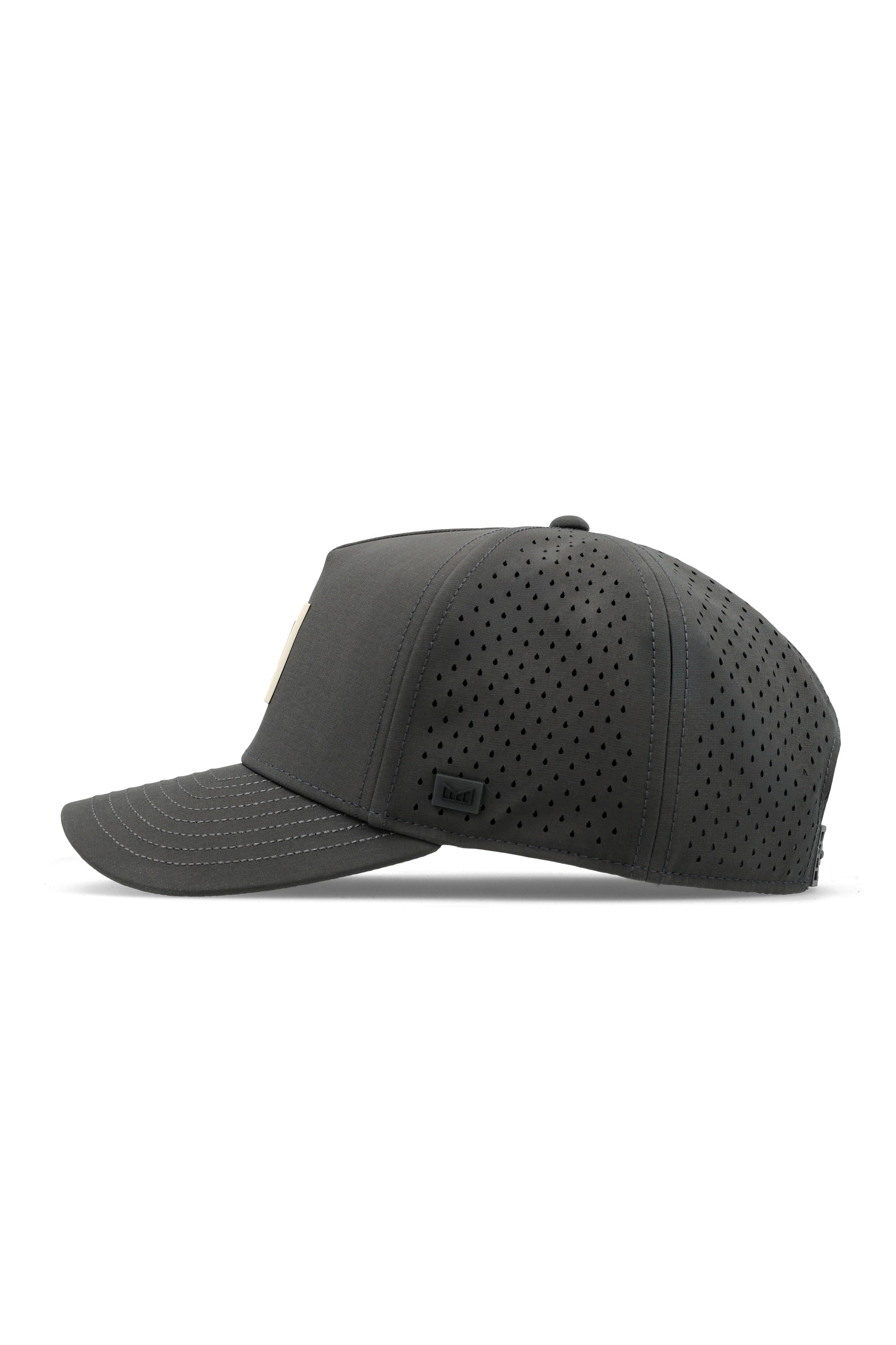 The side view of the melin Split Fit Odysea Stacked Hydro hat in faded black