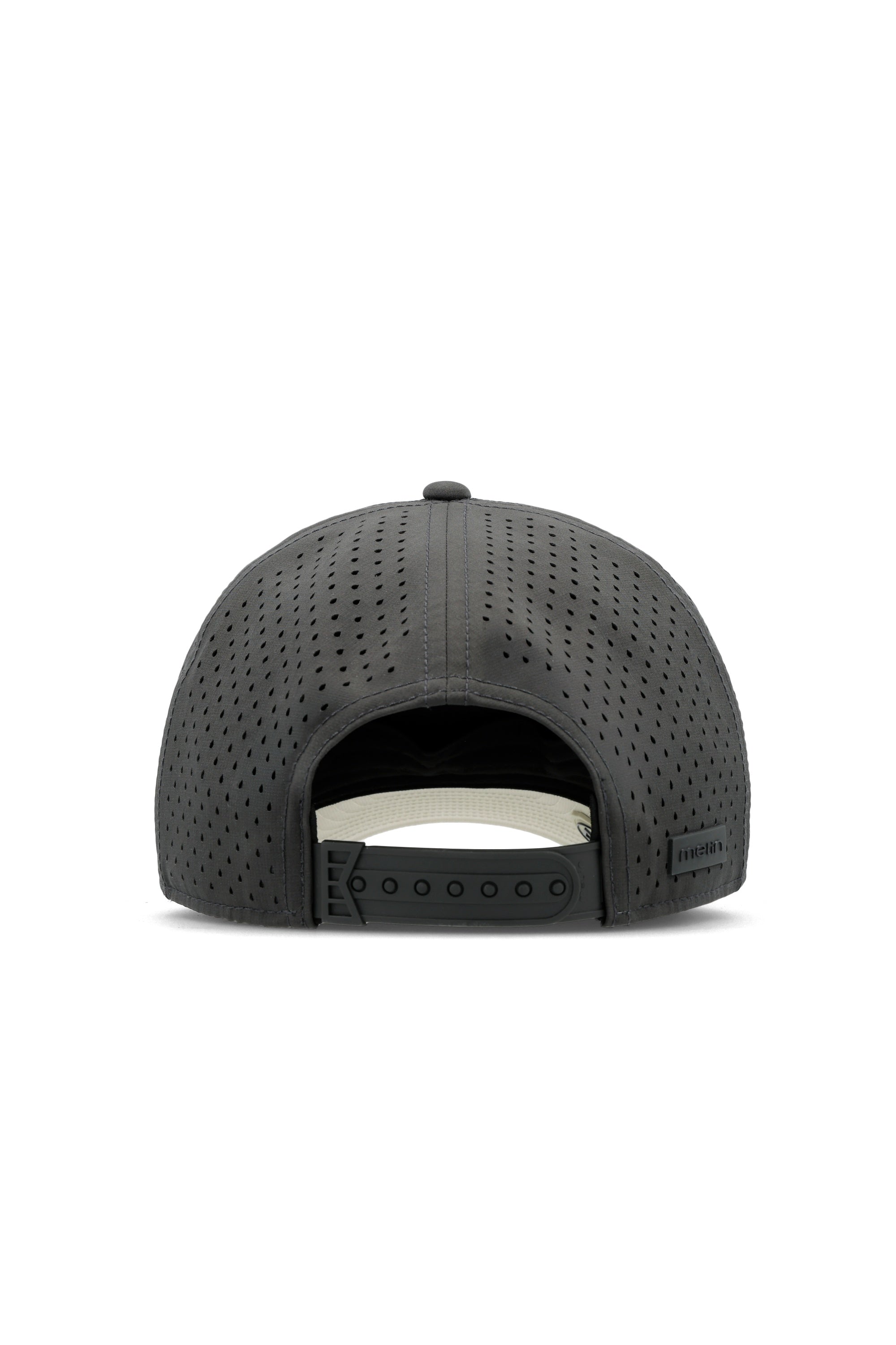 The back view of the melin Split Fit Odysea Stacked Hydro hat in faded black