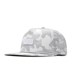melin Coronado Brick Hydro snapback hat in Snow Camo - front angled view