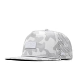 melin Coronado Brick Hydro snapback hat in Snow Camo - front angled view