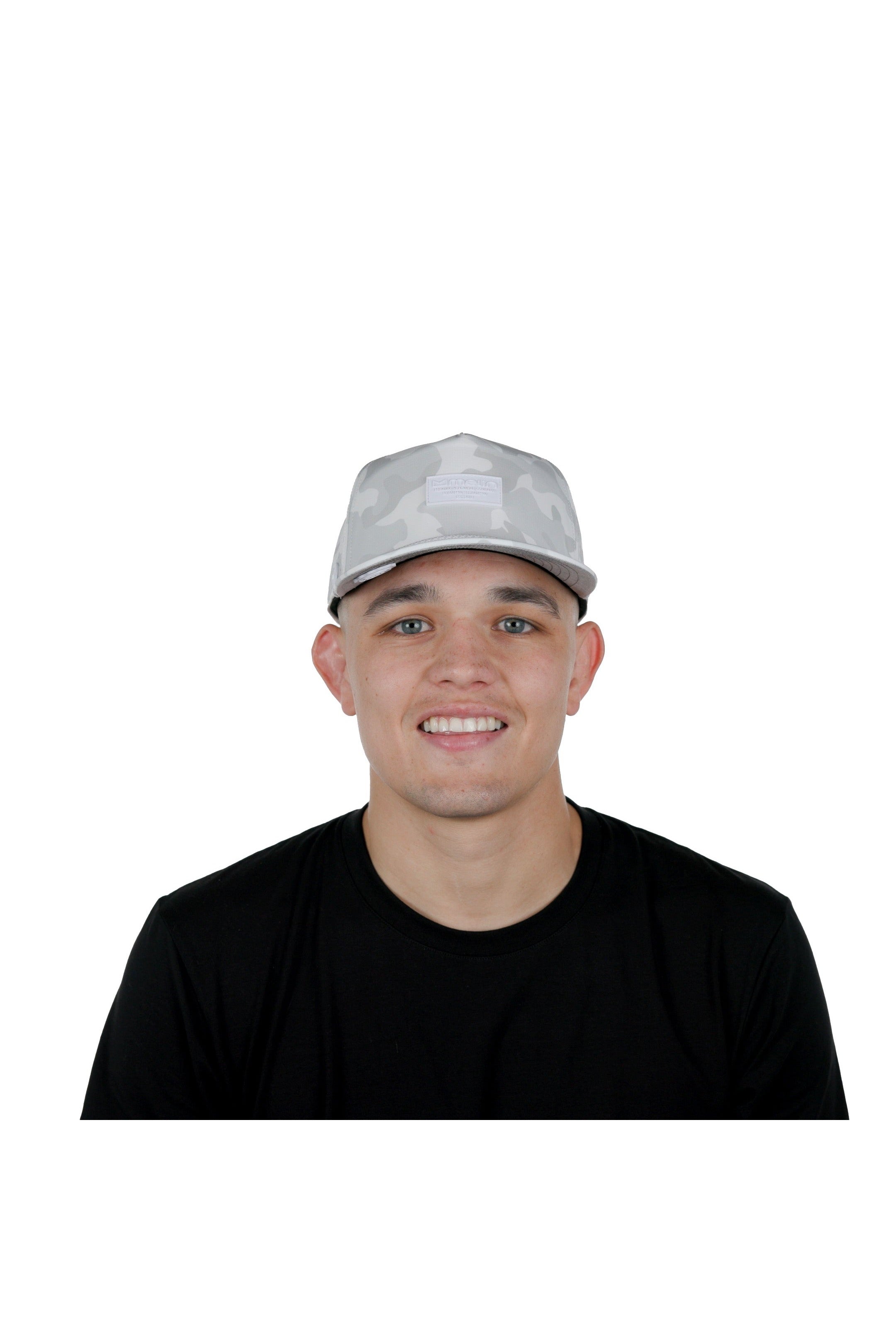 melin Coronado Brick Hydro snapback hat in Snow Camo - worn by model