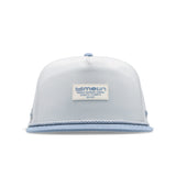 The frontal view of the melin Split Crushed Fit Coronado Brick Hydro hat in clear lake