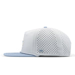 The side view of the melin Split Crushed Fit Coronado Brick Hydro hat in clear lake