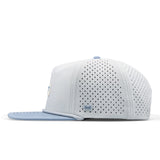 The side view of the melin Split Crushed Fit Coronado Brick Hydro hat in clear lake
