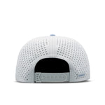 The back view of the melin Split Crushed Fit Coronado Brick Hydro hat in clear lake