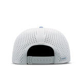 The back view of the melin Split Crushed Fit Coronado Brick Hydro hat in clear lake