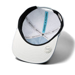 The inside view of the melin Split Crushed Fit Coronado Brick Hydro hat in clear lake