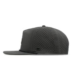 The side view of the melin Split Crushed Fit Coronado Brick Hydro hat in faded black