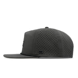 The side view of the melin Split Crushed Fit Coronado Brick Hydro hat in faded black