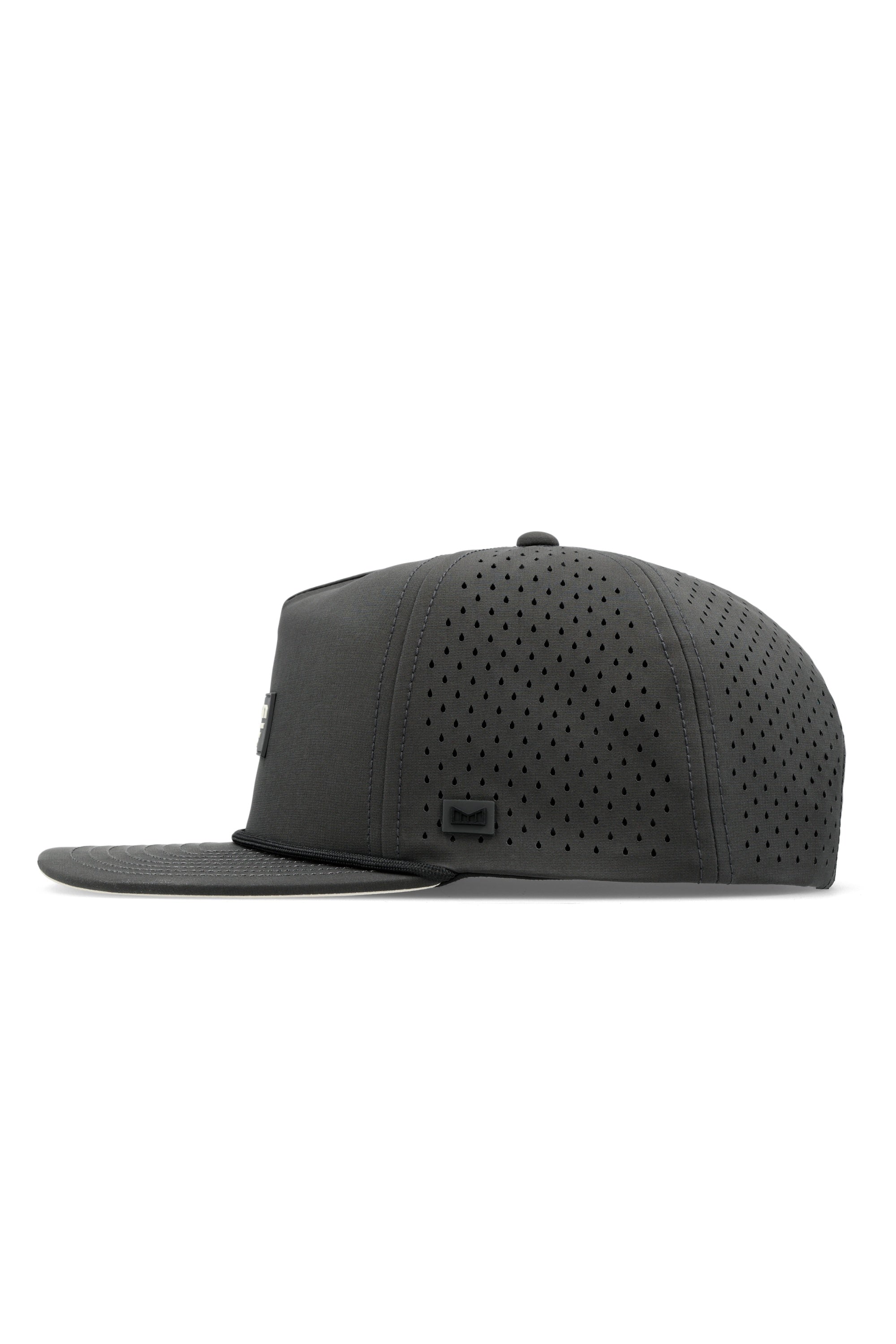 The side view of the melin Split Crushed Fit Coronado Brick Hydro hat in faded black