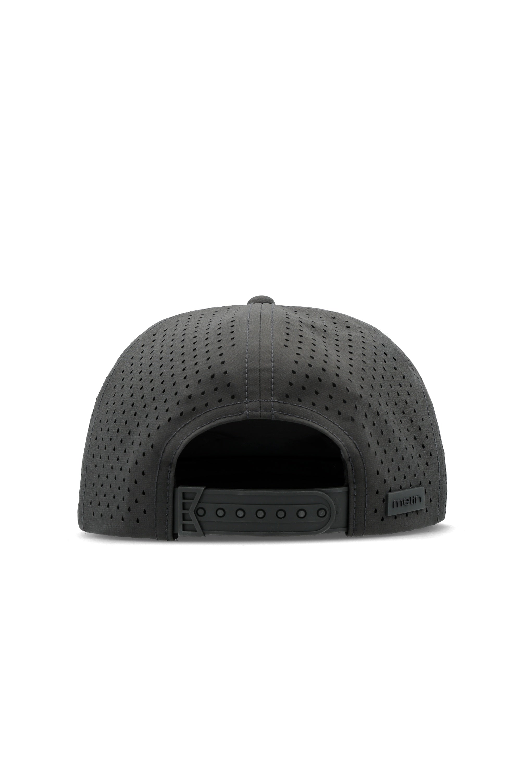 The back view of the melin Split Crushed Fit Coronado Brick Hydro hat in faded black