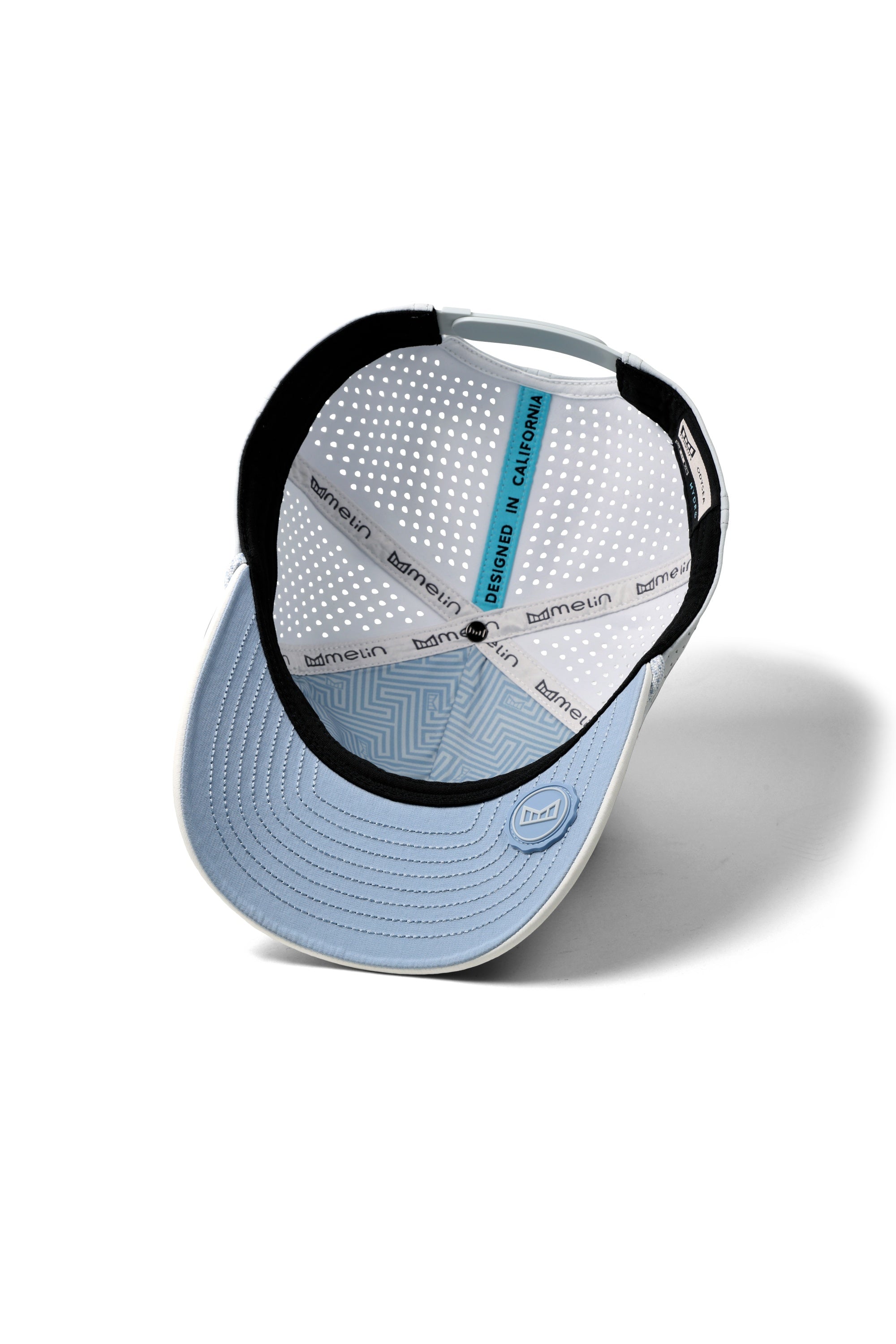 The inside view of the melin Split Fit Odysea Rope Bulls Icon Hydro hat in clear lake