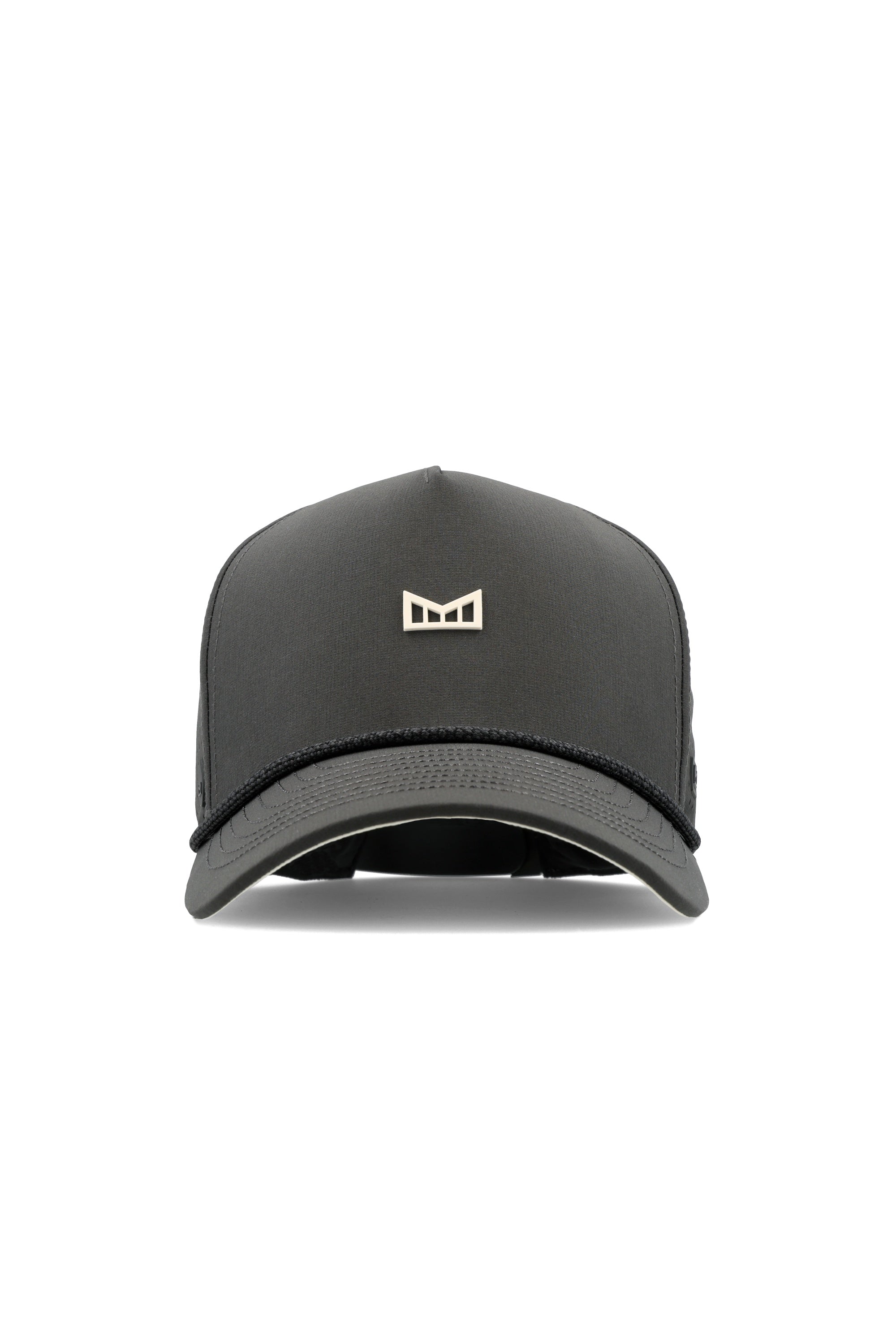 The frontal view of the melin Split Fit Odysea Rope Bulls Icon Hydro hat in faded black