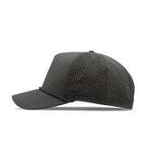 The side view of the melin Split Fit Odysea Rope Bulls Icon Hydro hat in faded black