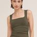Carly Clean Line Square Shirred Top in Earth Olive