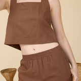 Square Neck Button Linen Tank