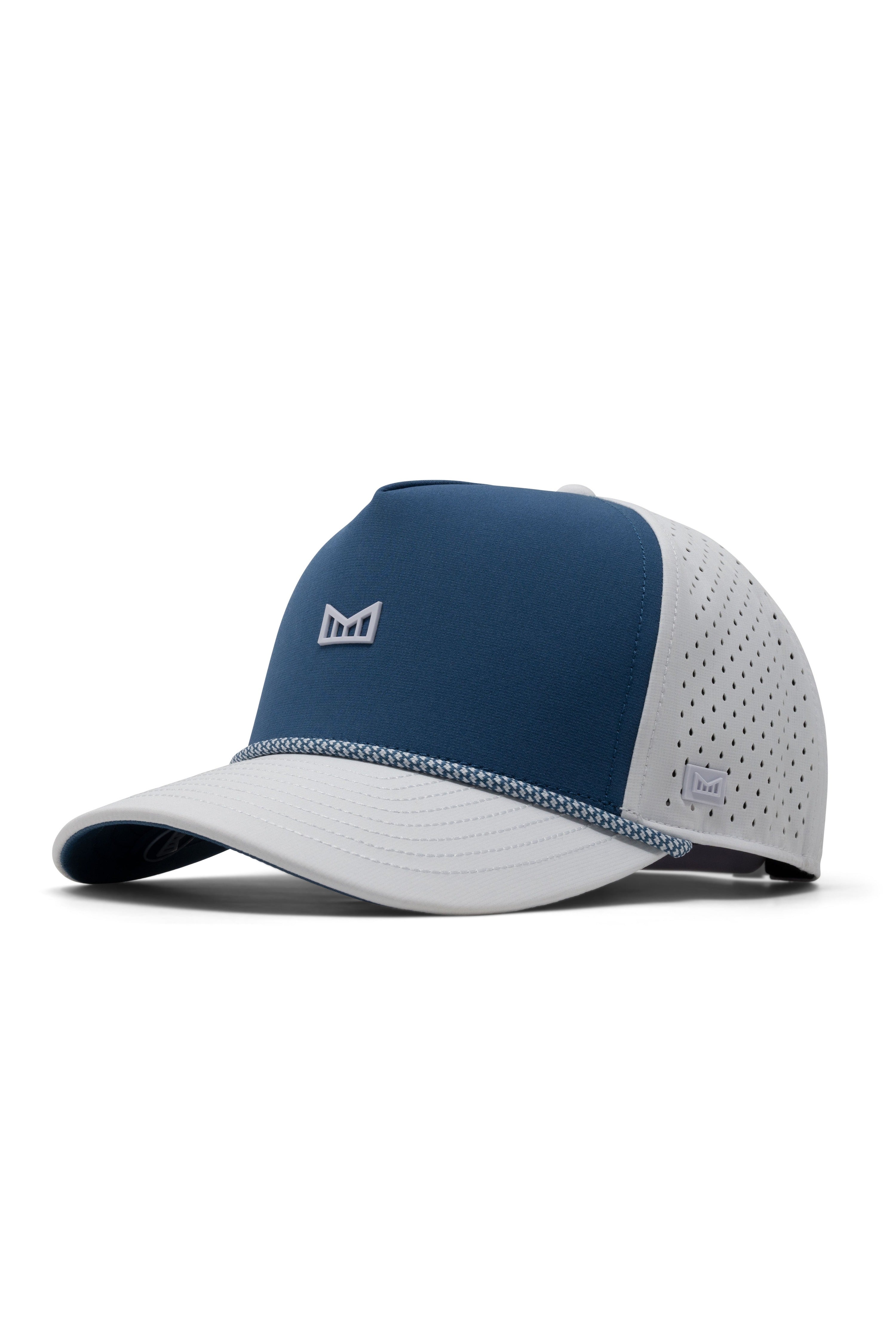 Melin Hydro Odysea Rope Seaport snapback in Steel Blue/White, three-quarter front view