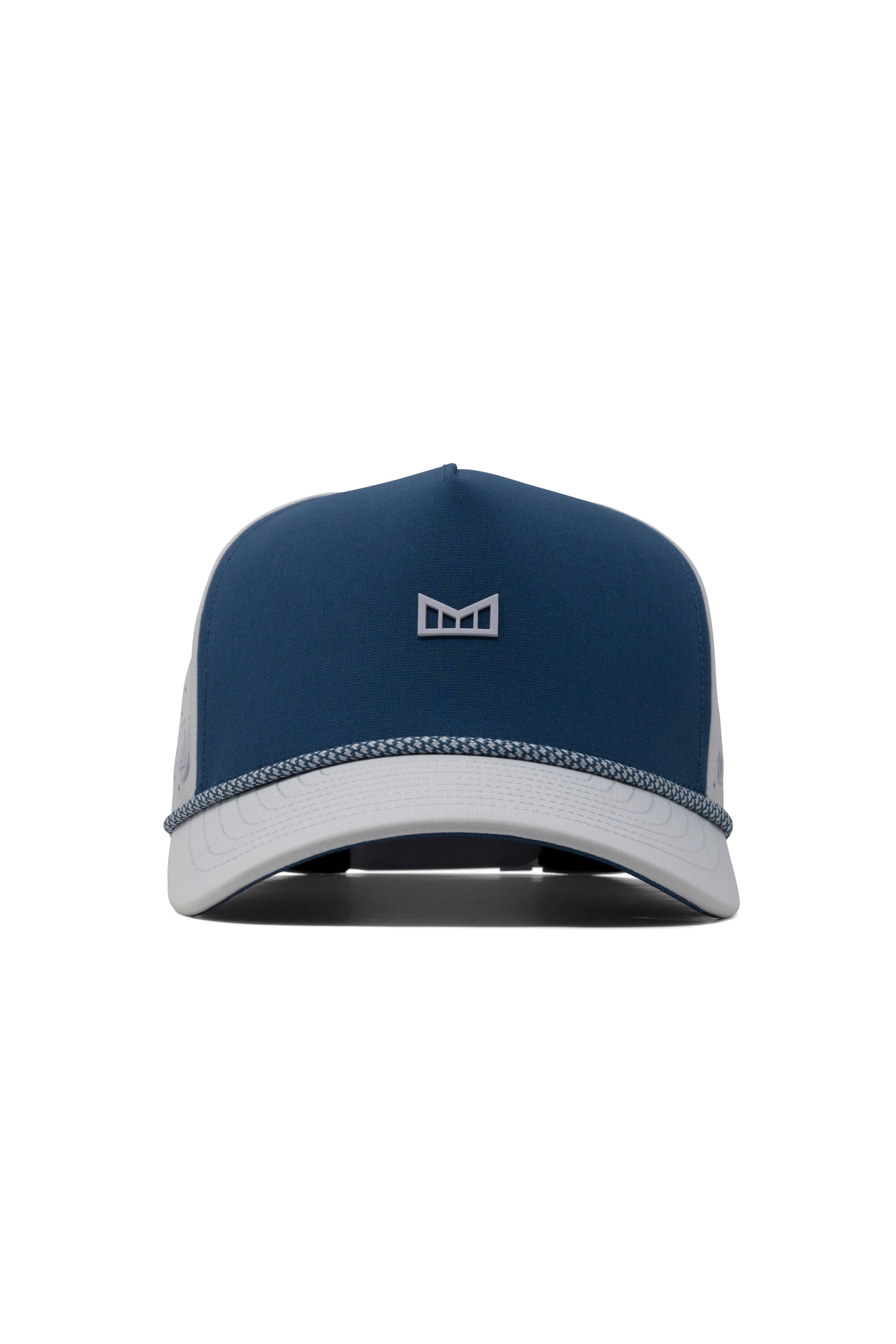 Melin Hydro Odysea Rope Seaport snapback in Steel Blue/White, front view