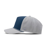 Melin Hydro Odysea Rope Seaport snapback in Steel Blue/White, side view with rope brim detail