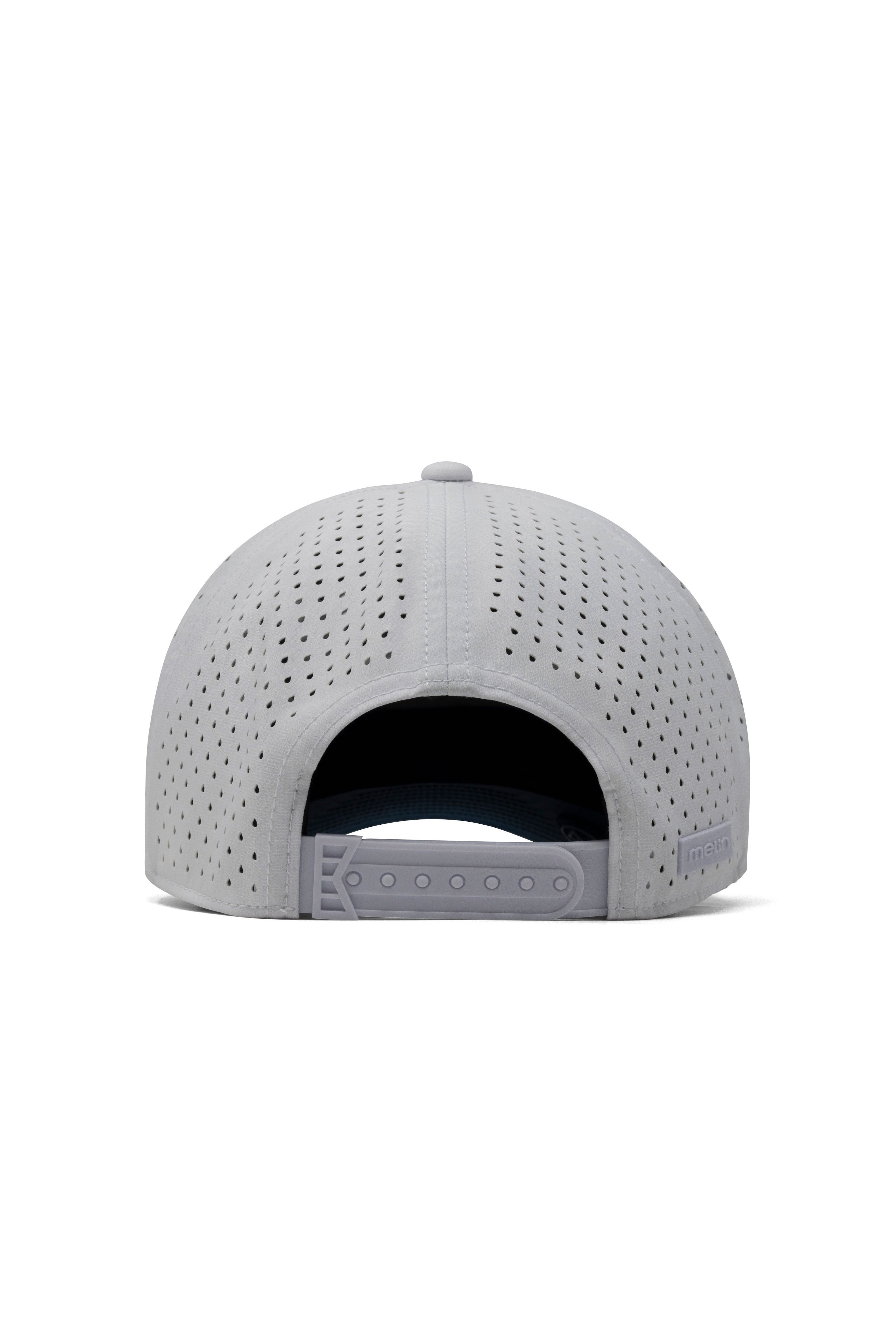 Melin Hydro Odysea Rope Seaport snapback in Steel Blue/White, back view with snapback closure