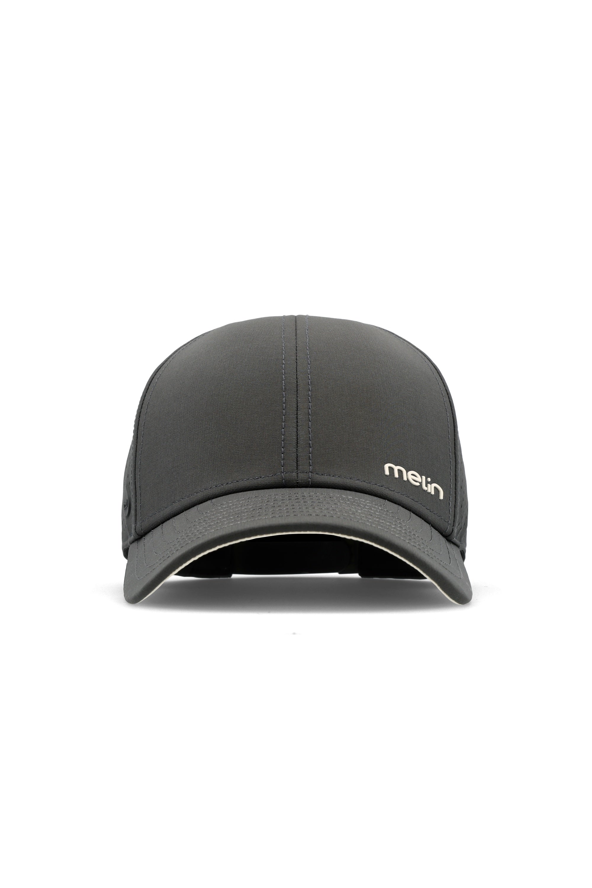 The frontal view of the melin Vintage Fit Compass Hydro hat in faded black