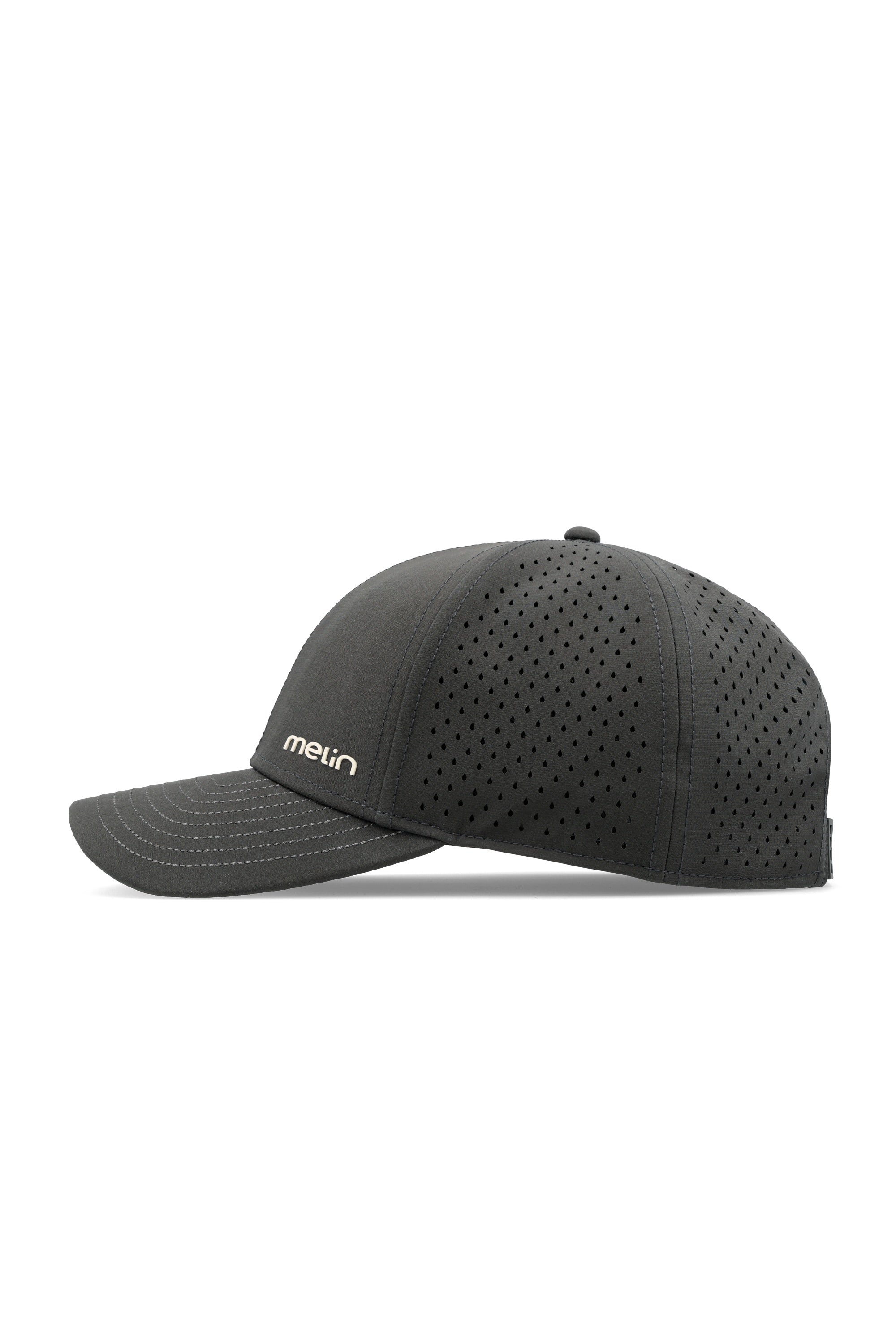 The side view of the melin Vintage Fit Compass Hydro hat in faded black